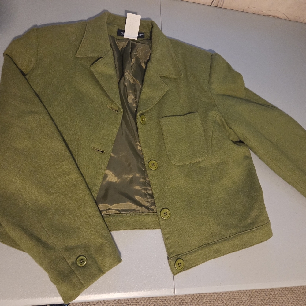 Savannah Olive Green Cropped Wool-Blend Blazer Size 10 Military